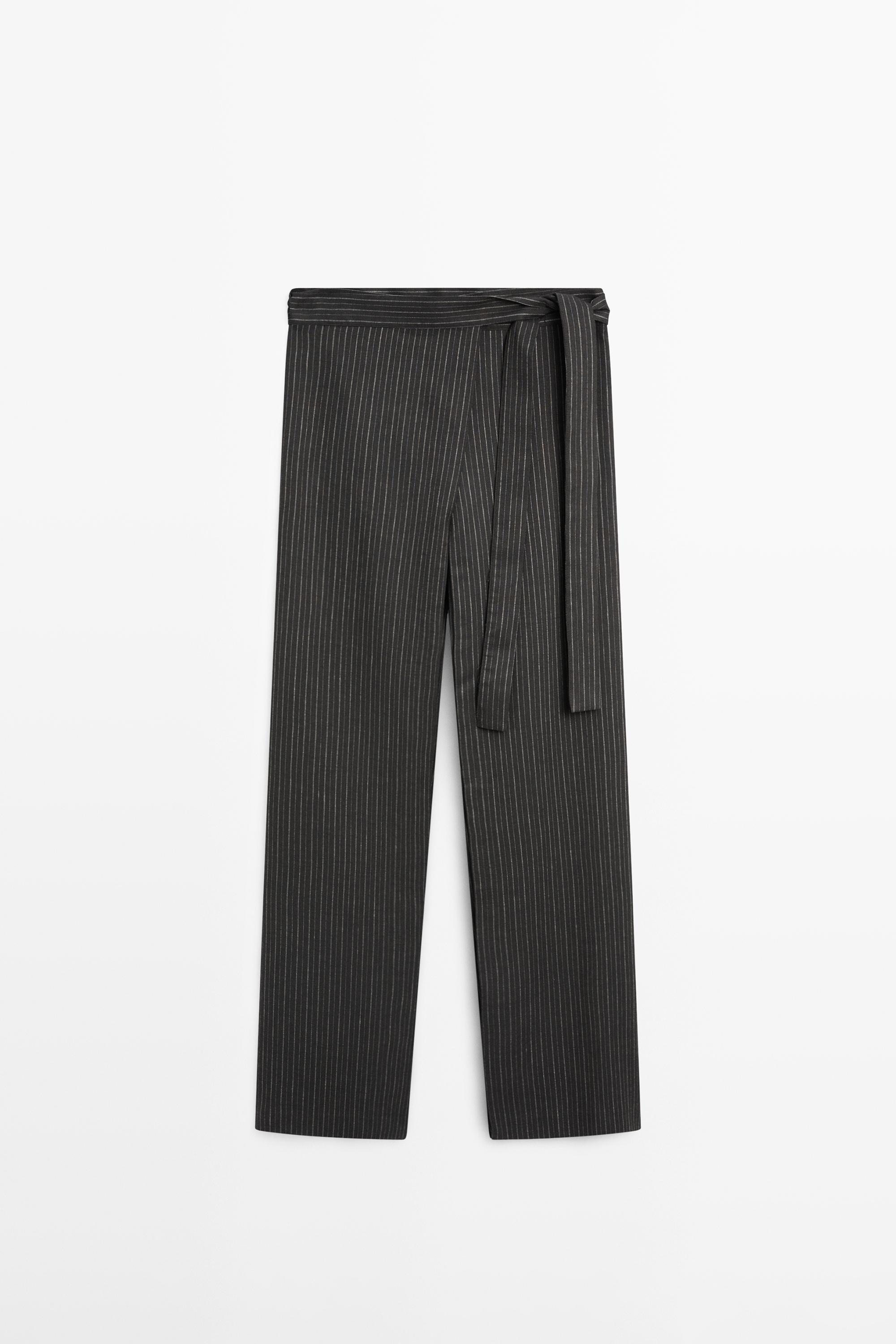 Striped trousers with wrap-style bow detail